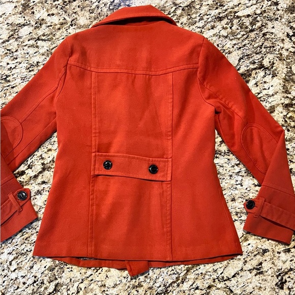Stylish Vibrant Orange Pea Coat - Picture 2 of 4